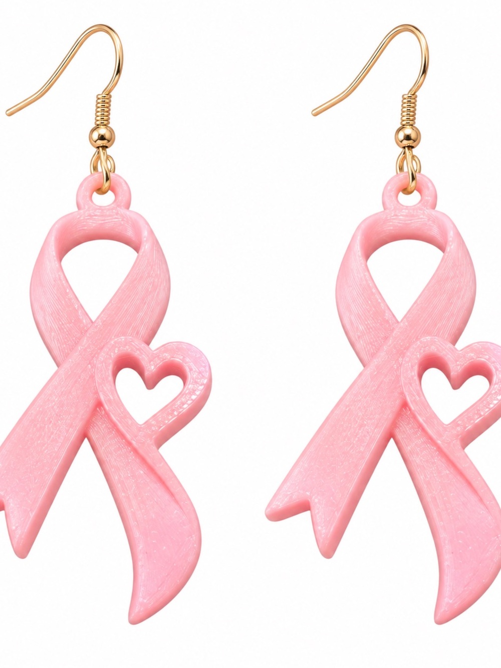 Pink Ribbon Heart Drop Earrings - Support Awareness Women Jewelry